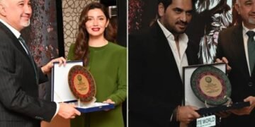 ماہرہ خان اور ہمایوں سعید کو دبئی میں اعزازی شیلڈز سے نوازا گیا