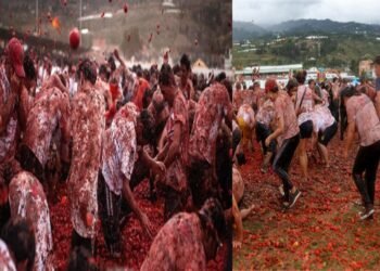 کولمبیا میں ٹماٹروں کی جنگ: ہزاروں لوگ لال رنگ میں ڈوب گئے