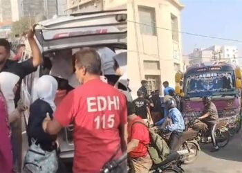 اسکول کے بچوں کو پکنک پر لے جانے والی بس فٹ پاتھ سے ٹکرا گئی، 10 طلبہ زخمی