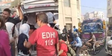 اسکول کے بچوں کو پکنک پر لے جانے والی بس فٹ پاتھ سے ٹکرا گئی، 10 طلبہ زخمی